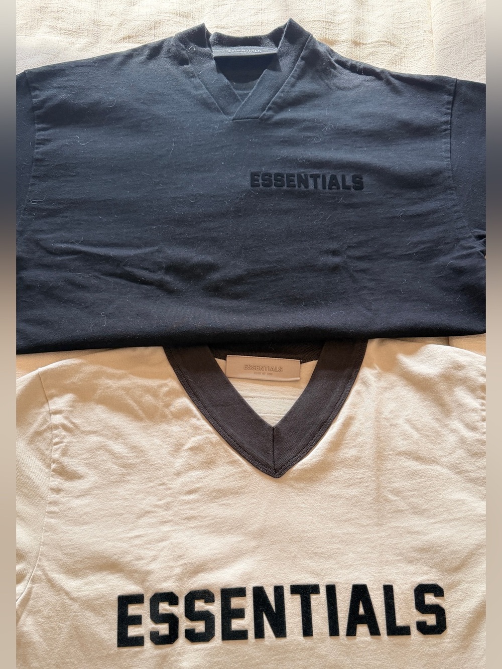 Fear of God Kids ESSENTIALS Two-Pack V-Neck Tees in Black & Cream UNISEX